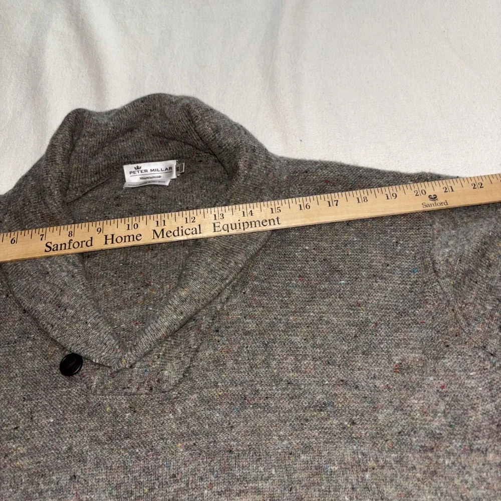 Peter Millar Sweater Mountainside Shawl Collar Merino Wool Gray Beige‎ Marble XL